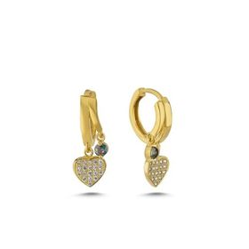 Nereze 925 Ayar Gold Mistik Topaz Taşlı 12 mm Kalpli Gümüş Küpe