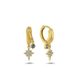 Nereze 925 Ayar Gold Mistik Topaz Taşlı 12 mm Kutup Yıldızı Gümüş Küpe