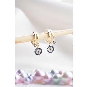 Nereze 925 Ayar Gold Mistik Topaz Taşlı 12 mm Nazar Gümüş Küpe