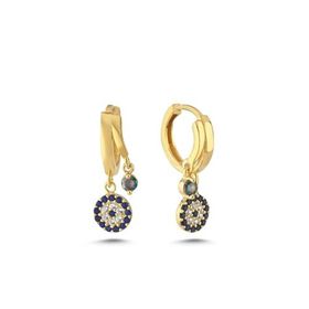 Nereze 925 Ayar Gold Mistik Topaz Taşlı 12 mm Nazar Gümüş Küpe