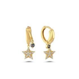 Nereze 925 Ayar Gold Mistik Topaz Taşlı 12 mm Yıldız Gümüş Küpe