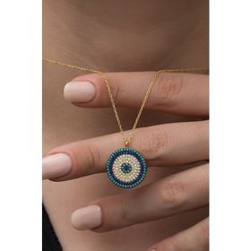 Nereze 925 Ayar Gold Nazar Kadın Gümüş Kolye
