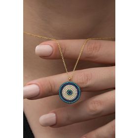 Nereze 925 Ayar Gold Nazar Kadın Gümüş Kolye