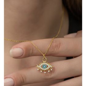 Nereze 925 Ayar Gold Renk Göz Kadın Gümüş Kolye