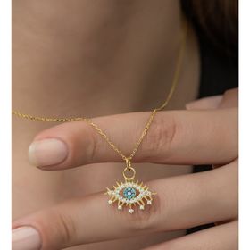 Nereze 925 Ayar Gold Renk Göz Kadın Gümüş Kolye