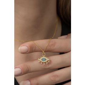 Nereze 925 Ayar Gold Renk Göz Kadın Gümüş Kolye