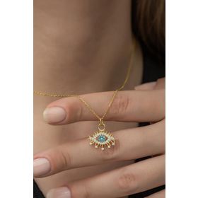 Nereze 925 Ayar Gold Renk Göz Kadın Gümüş Kolye