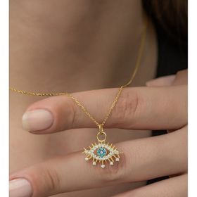 Nereze 925 Ayar Gold Renk Göz Kadın Gümüş Kolye