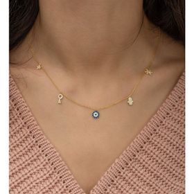 Nereze 925 Ayar Gold Şans Kolyesi Kadın Gümüş Kolye