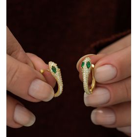 Nereze 925 Ayar Gold Yılan Tasarım Küpe Kadın Gümüş Küpe
