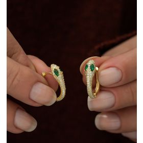 Nereze 925 Ayar Gold Yılan Tasarım Küpe Kadın Gümüş Küpe
