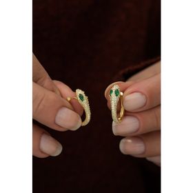 Nereze 925 Ayar Gold Yılan Tasarım Küpe Kadın Gümüş Küpe