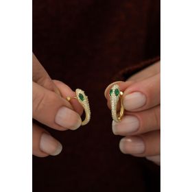 Nereze 925 Ayar Gold Yılan Tasarım Küpe Kadın Gümüş Küpe