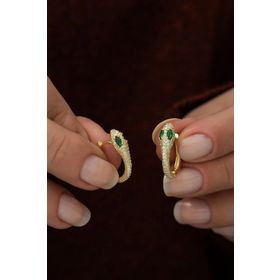 Nereze 925 Ayar Gold Yılan Tasarım Küpe Kadın Gümüş Küpe