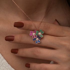 Nereze 925 Ayar Gümüş 3'Lü Çiçek Kadın Gümüş Kolye