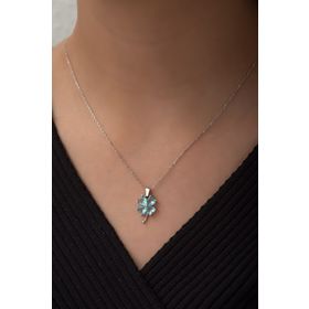 Nereze 925 Ayar Gümüş Aquamarin Taşlı Yonca Kadın Gümüş Kolye