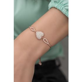 Nereze 925 Ayar Gümüş Asansörlü Kelepçe Kalp Bileklik