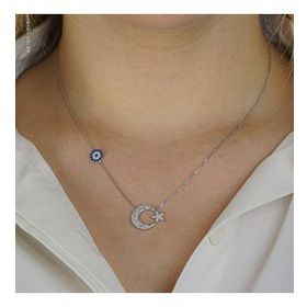 Nereze 925 Ayar Gümüş Ayyıldız Nazar Boncugu Kadın Kolye