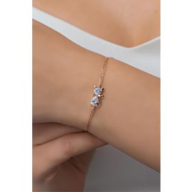 Nereze 925 Ayar Gümüş Beyaz Taşlı Kedi Bileklik