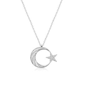 Nereze 925 Ayar Gümüş Beyaz Zirkon Taşlı Ayyıldız Kolye