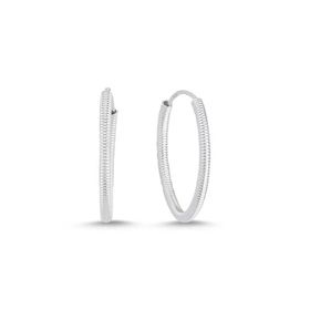 Nereze 925 Ayar Gümüş Çizgili Tasarım 20 mm Halka Küpe