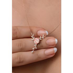 Nereze 925 Ayar Gümüş Daldaki Kırmızı Gül Kolye