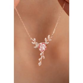 Nereze 925 Ayar Gümüş Daldaki Kırmızı Mineli Gül Kolye