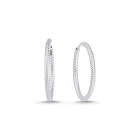 Nereze 925 Ayar Gümüş Dalgalı Çizgili Tasarım 20 mm Halka Küpe