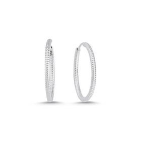 Nereze 925 Ayar Gümüş Dalgalı Çizgili Tasarım 20 mm Halka Küpe