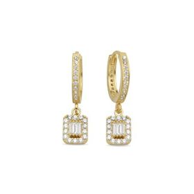 Nereze 925 Ayar Gümüş Gold 10 mm Halka Sallantılı Baget Taşlı Küpe