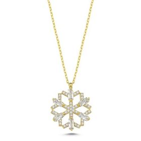 Nereze 925 Ayar Gümüş Gold Baget Taşlı Kartanesi Kolye