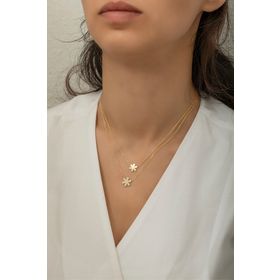 Nereze 925 Ayar Gümüş Gold Çift Kır Çiçeği Kolye