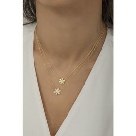 Nereze 925 Ayar Gümüş Gold Çift Kır Çiçeği Kolye