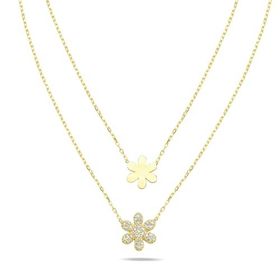 Nereze 925 Ayar Gümüş Gold Çift Kır Çiçeği Kolye