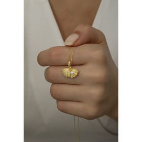 Nereze 925 Ayar Gümüş Gold İncili İstiridye Kolye