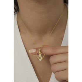 Nereze 925 Ayar Gümüş Gold Kalpli Sarılan Sevgililer Kolye