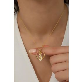 Nereze 925 Ayar Gümüş Gold Kalpli Sarılan Sevgililer Kolye