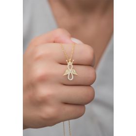 Nereze 925 Ayar Gümüş Gold Kanatlı Sonsuzluk Kral Tacı Kolye