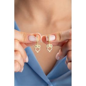 Nereze 925 Ayar Gümüş Gold Kaplama 10 mm Halka Sallantılı Baykuş Küpe