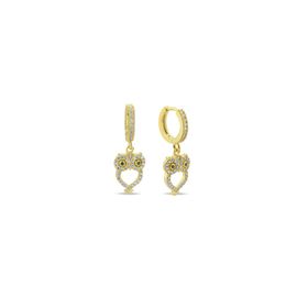 Nereze 925 Ayar Gümüş Gold Kaplama 10 mm Halka Sallantılı Baykuş Küpe
