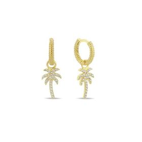 Nereze 925 Ayar Gümüş Gold Kaplama 10 mm Sallantılı Palmiye Küpe