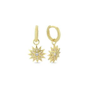 Nereze 925 Ayar Gümüş Gold Kaplama 10 mm Sallantılı Yıldız Küpe