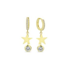 Nereze 925 Ayar Gümüş Gold Kaplama 10 mm Sallantılı Yıldız Tektaş Küpe