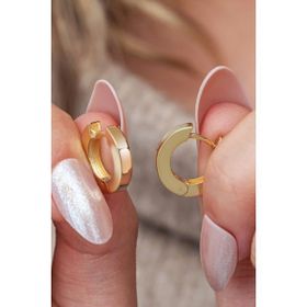 Nereze 925 Ayar Gümüş Gold Kaplama 15 mm Köşeli Halka Küpe