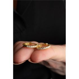 Nereze 925 Ayar Gümüş Gold Kaplama 15 mm Zirkon Taşlı Tamtur Küpe