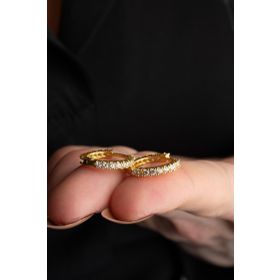 Nereze 925 Ayar Gümüş Gold Kaplama 15 mm Zirkon Taşlı Tamtur Küpe