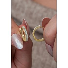 Nereze 925 Ayar Gümüş Gold Kaplama Baget Taşlı 15 mm Tamtur Küpe