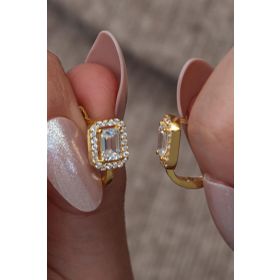 Nereze 925 Ayar Gümüş Gold Kaplama Baget Tektaş J Model Küpe