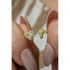 Nereze 925 Ayar Gümüş Gold Kaplama Minik Tektaş Kalp Küpe