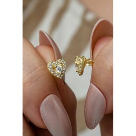 Nereze 925 Ayar Gümüş Gold Kaplama Minik Tektaş Kalp Küpe